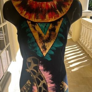Hand Painted Graphic Maxi Dress with Bib Collar